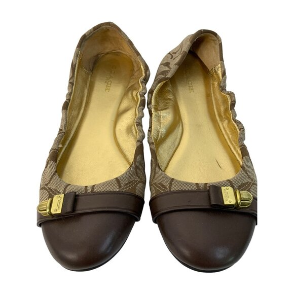 Coach Delphine Brown Signature Canvas Ballet Flats Size 7.5 7510 GUC Shoes - Picture 1 of 11